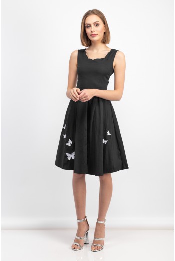 Black mini dress with butterfly embroidery